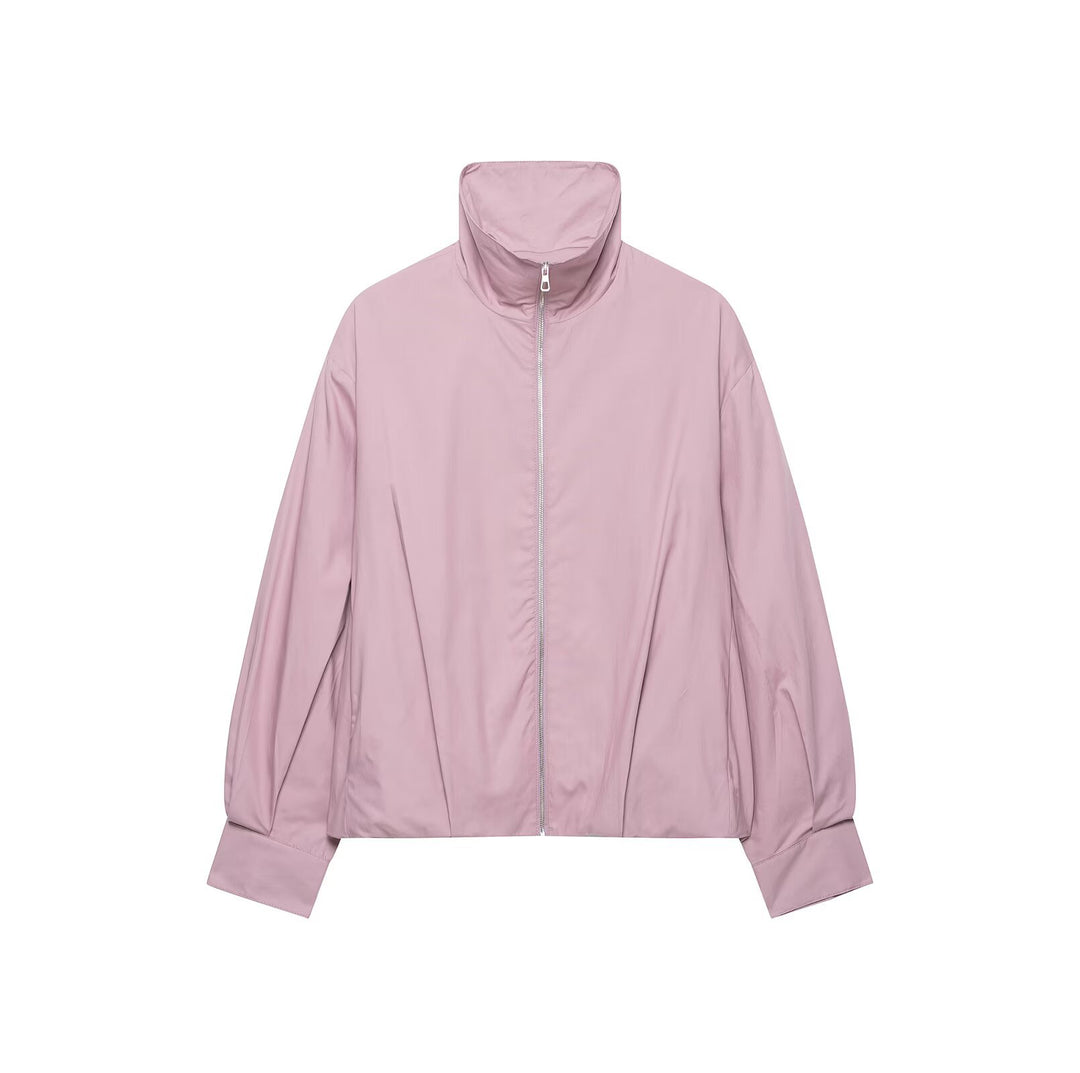 Damen Leichter Cropped Windblouson mit hohem Stehkragen und weitem Raglanärmel Drune