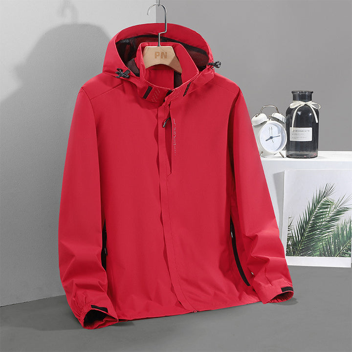 Herren Leichte wasserabweisende Softshell‑Außenjacke mit verstellbarer Kapuze und Sturmleiste Drune