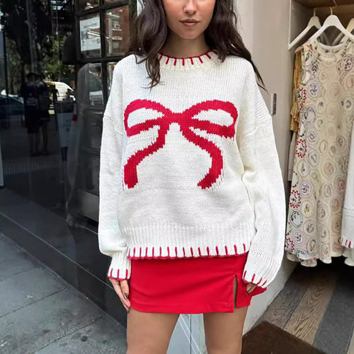 Damen lässiger Pullover mit kunstvollem Schleifenmuster Drune