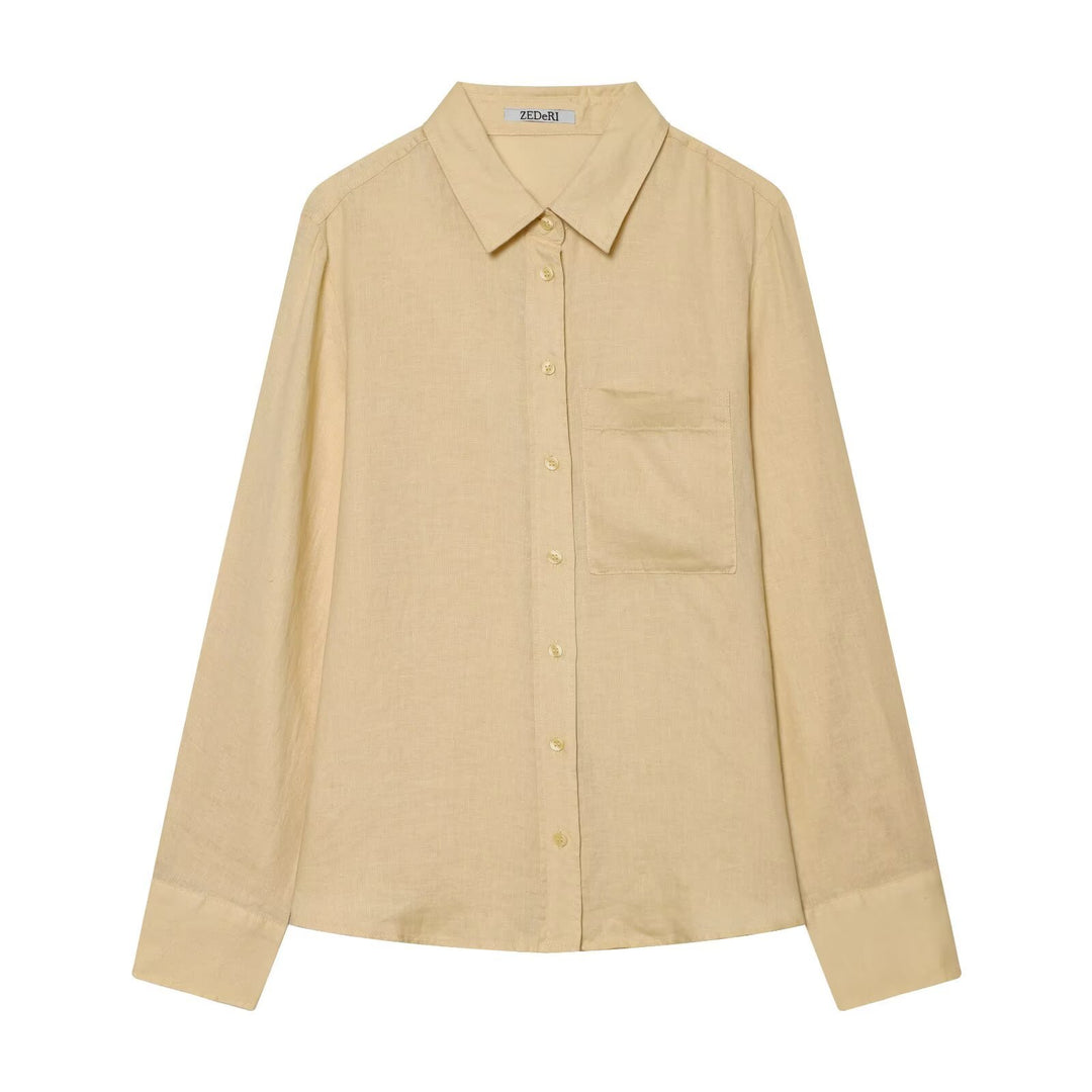 Damen Oversize‑Hemdbluse in Leinenoptik mit Brusttasche und Manschetten Drune