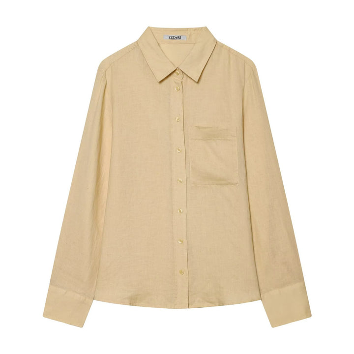 Damen Oversize‑Hemdbluse in Leinenoptik mit Brusttasche und Manschetten Drune