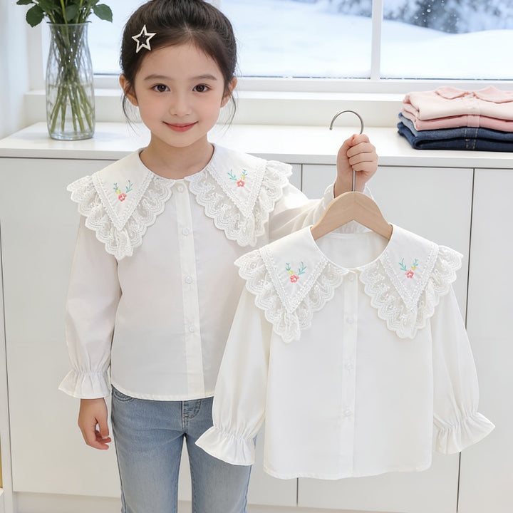 Mädchen Bluse mit voluminösem Spitzenkragen Drune