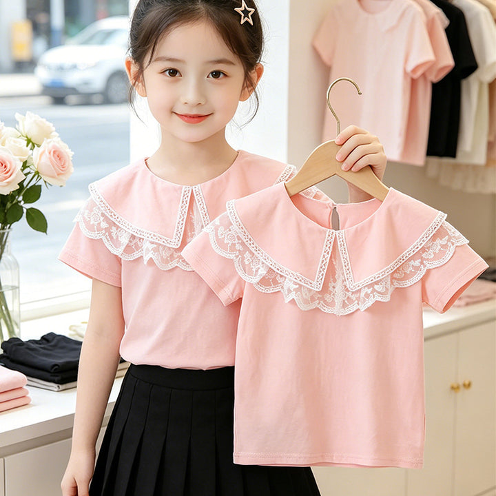 Damen elegante Bluse mit Spitzenkragen Drune