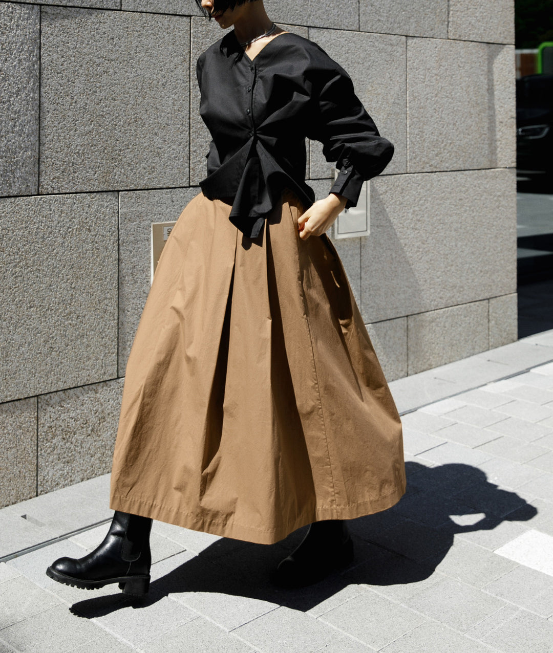 Damen Weicher Baumwoll-Maxirock mit weitem A-Linien-Schnitt, Kellerfalten und Eingrifftaschen Drune
