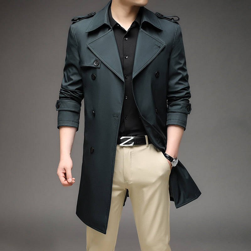 Herren Moderner Slim-Fit Trenchcoat mit Epauletten und doppelreihiger Knopfleiste Drune