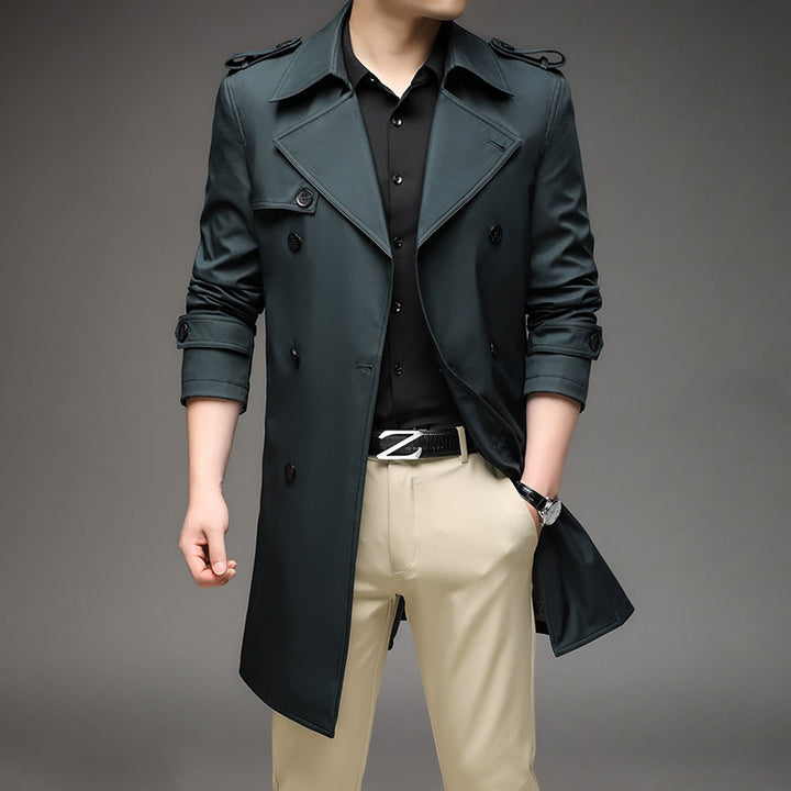 Herren Moderner Slim-Fit Trenchcoat mit Epauletten und doppelreihiger Knopfleiste Drune