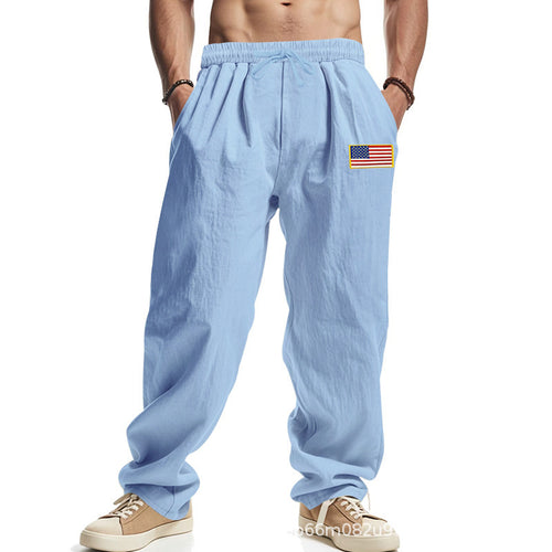 Herren Bequeme Freizeithose mit elastischem Bund und USA-Flaggenapplikation Drune
