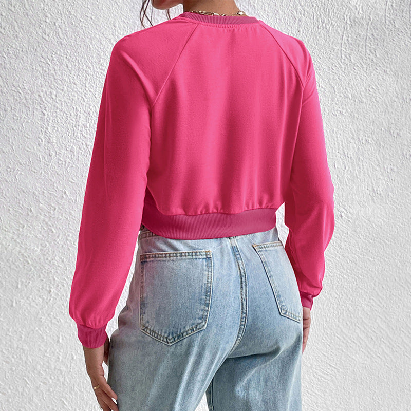 Damen Sportlicher Cropped Pullover Drune