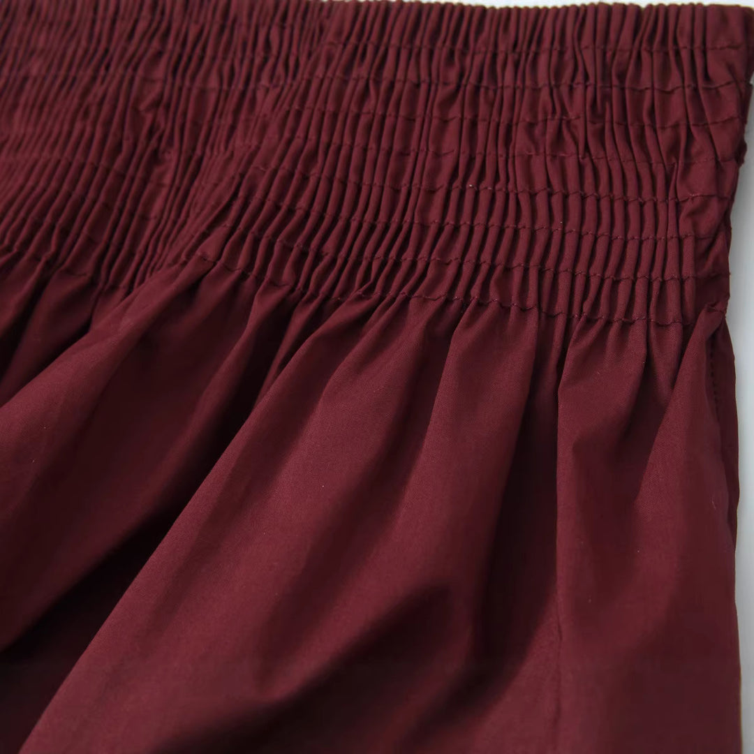 Damen Gesmokte Bluse mit Rüschenkragen und Volant-Peplum Drune