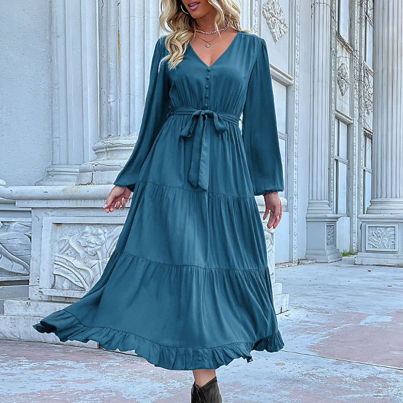 Damen Lange Bluse mit Taillengürtel Drune