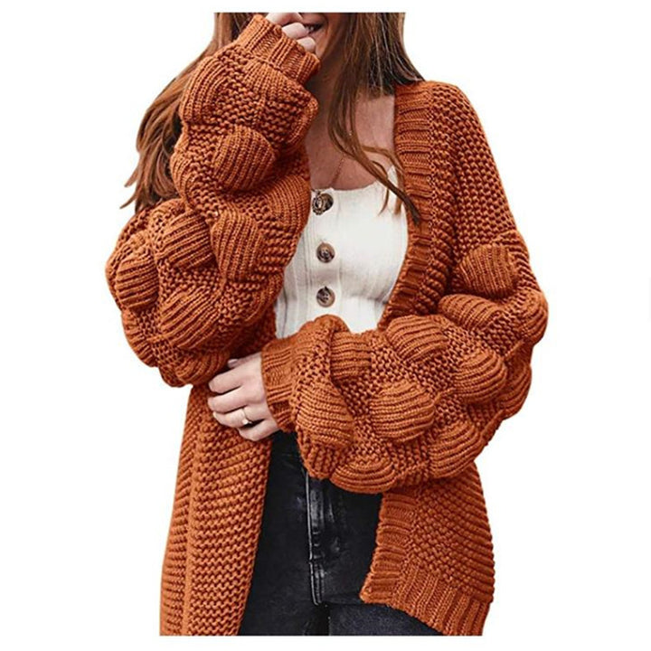 Damen Grobstrick Cardigan mit Puffärmeln und strukturiertem Design Drune