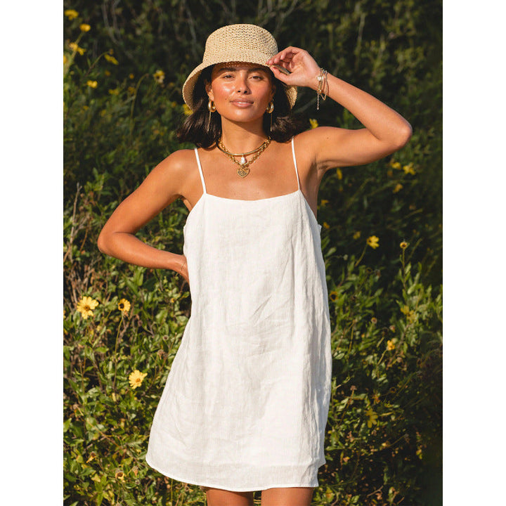 Damen Leichtes Sommerkleid mit Spaghetti-Trägern und fließendem Schnitt Drune