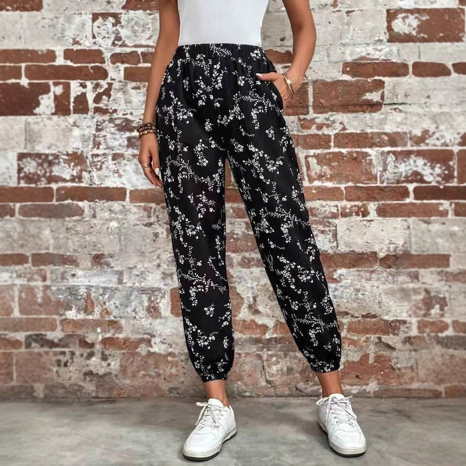 Damen Komfortable Blumenmuster Jogginghose Drune