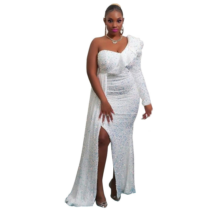 Damen Funkelndes Abendkleid mit asymmetrischem Design und fließendem Rock Drune