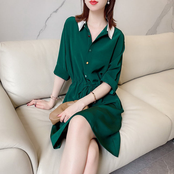 Damen Lässiges Midi-Kleid mit kontrastierendem Kragen Drune