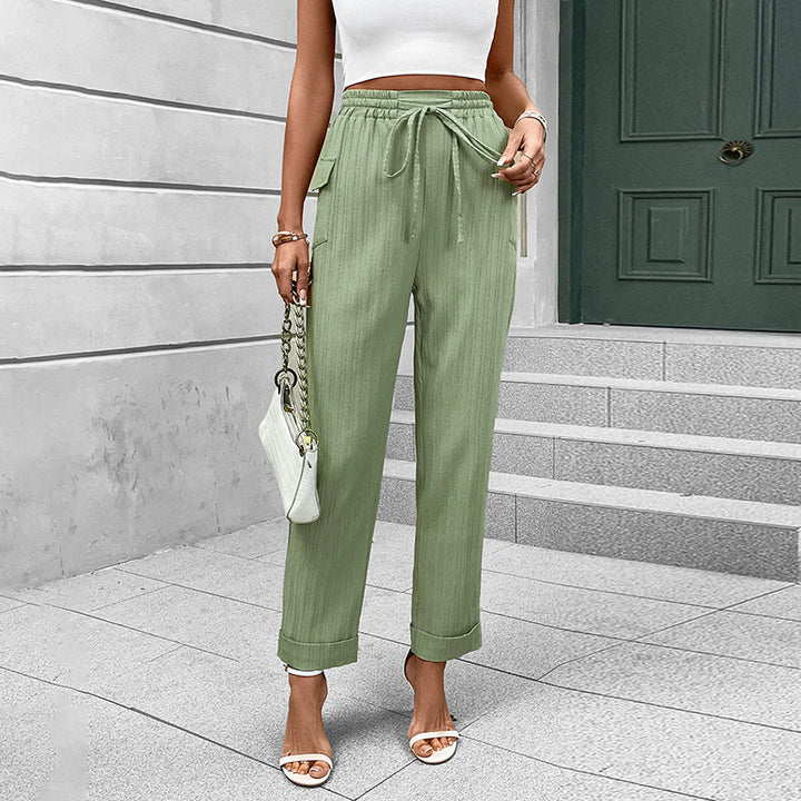 Damen Leichte High‑Waist-Hose mit Gummibund, Kordelzug und aufgesetzten Taschen Drune
