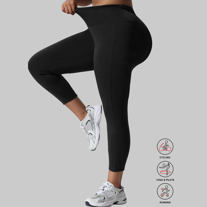 Damen Capri-Trainingstights mit hohem Bund, Slim-Fit und seitlichen Taschen Drune