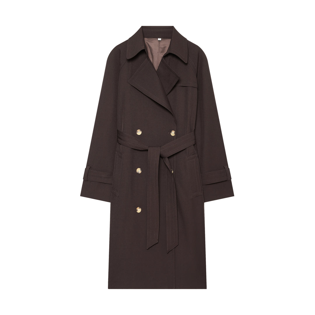Damen nan eleganter Utility-Trench mit breitem Revers, Bindegürtel und aufgesetzten Pattentaschen Drune