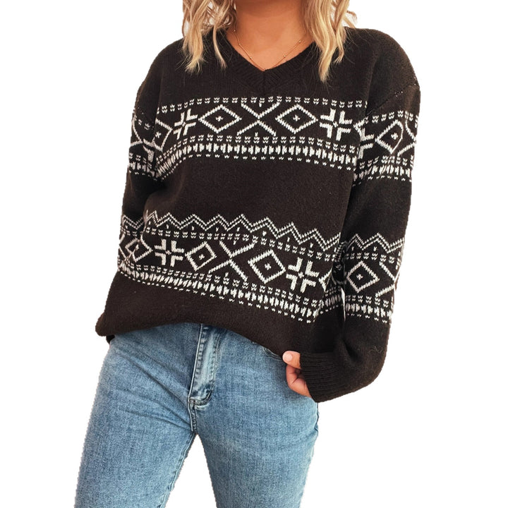 Damen gemütlicher Strickpullover mit traditionellem Muster Drune