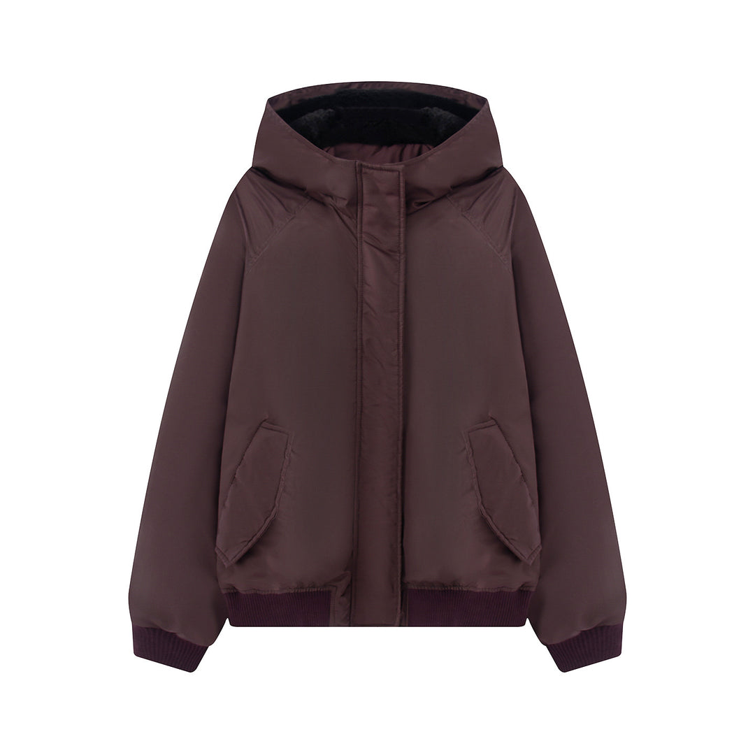 Damen nan wattierte Kapuzenjacke mit Teddyfutter, verdeckter Reißverschluss und Rippbündchen Drune