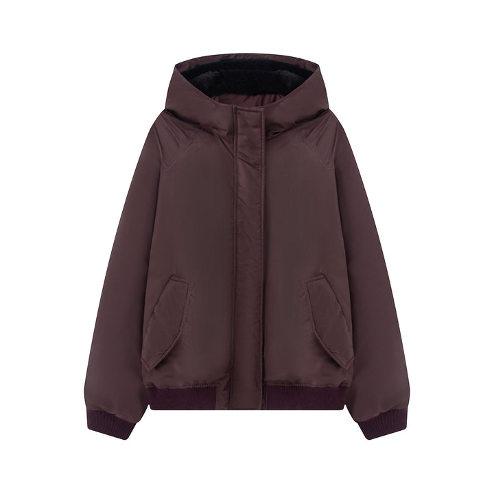 Damen nan wattierte Kapuzenjacke mit Teddyfutter, verdeckter Reißverschluss und Rippbündchen Drune