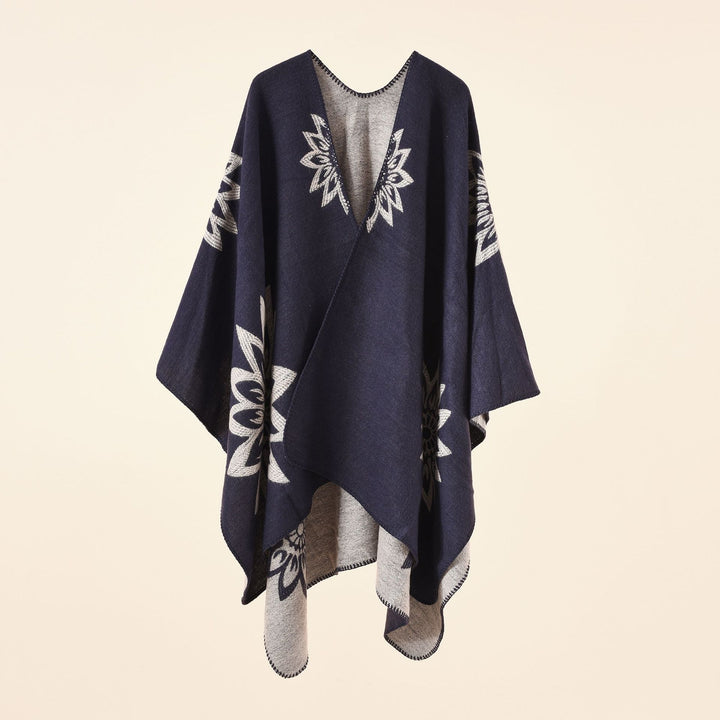 Damen Oversize‑Umhang im Wendefinish mit floraler Intarsienstickerei Drune