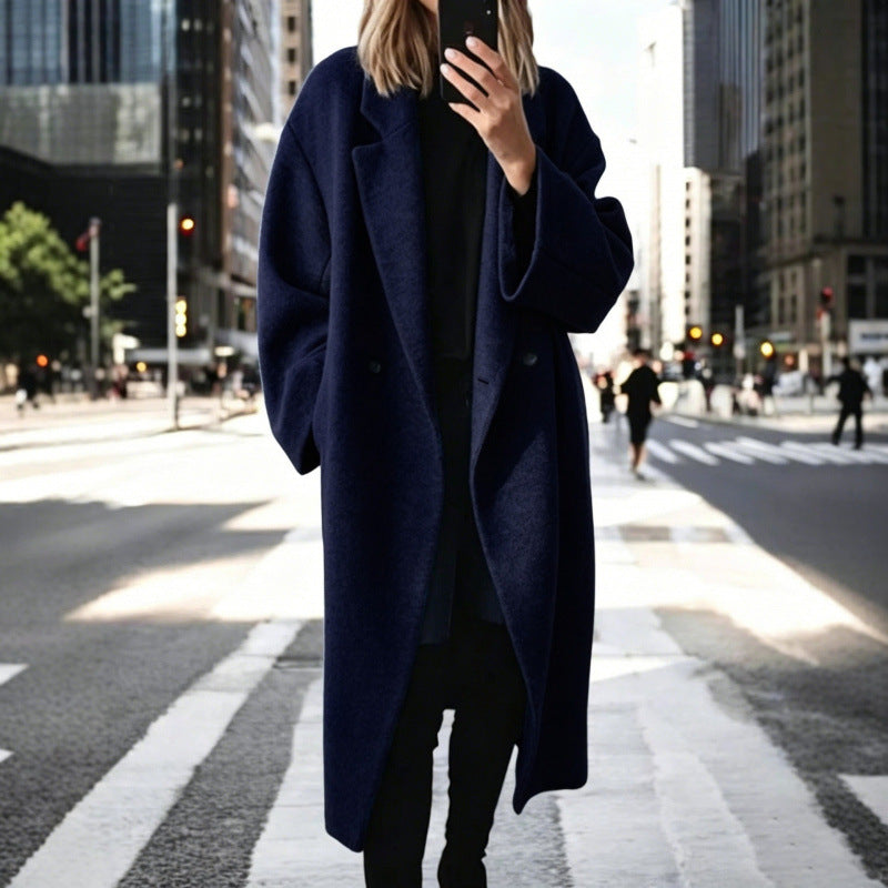Damen Oversize Wollmix-Mantel mit doppelreihiger Knopfleiste, weitem Reverskragen und Eingrifftaschen Drune