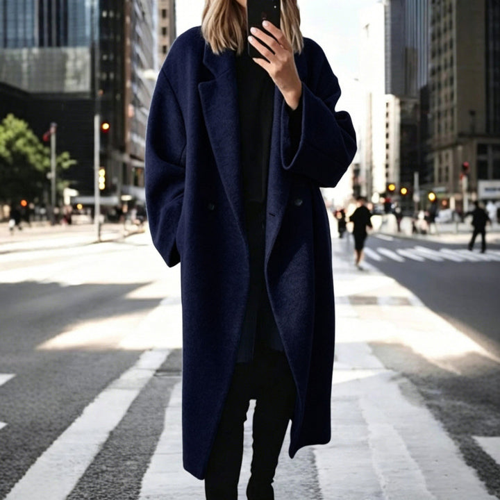 Damen Oversize Wollmix-Mantel mit doppelreihiger Knopfleiste, weitem Reverskragen und Eingrifftaschen Drune