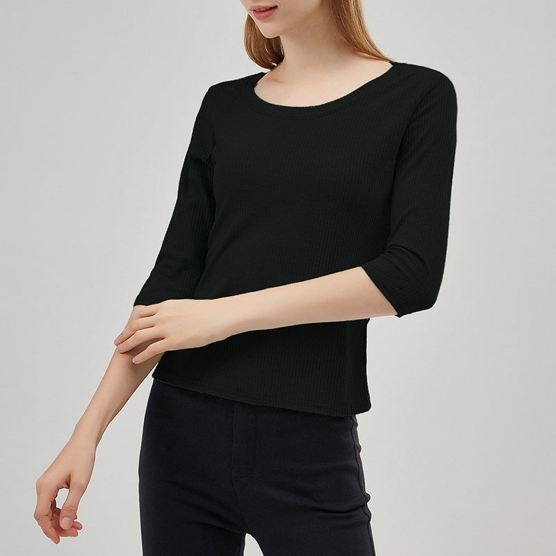 Damen lässiges Rippobermaterial mit 3/4 Ärmeln Drune
