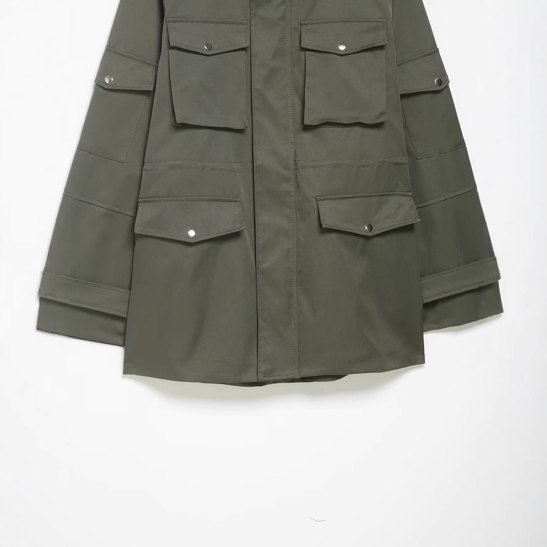 Damen Utility-Parka mit Stehkragen, vierfachen Pattentaschen und oversized Schnitt Drune