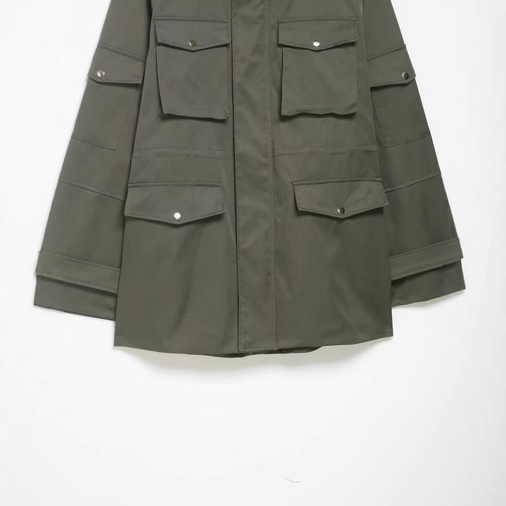 Damen Utility-Parka mit Stehkragen, vierfachen Pattentaschen und oversized Schnitt Drune