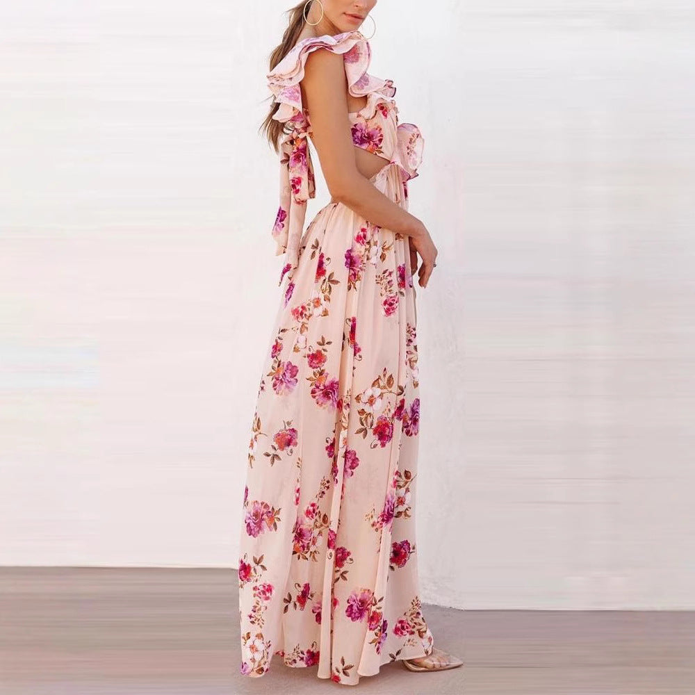 Damen Maxikleid mit Rüschen und floralem Muster Drune