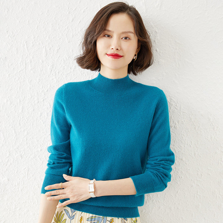 Damen Luxuriöser Kaschmir-Feinstrickpullover mit Stehkragen Drune