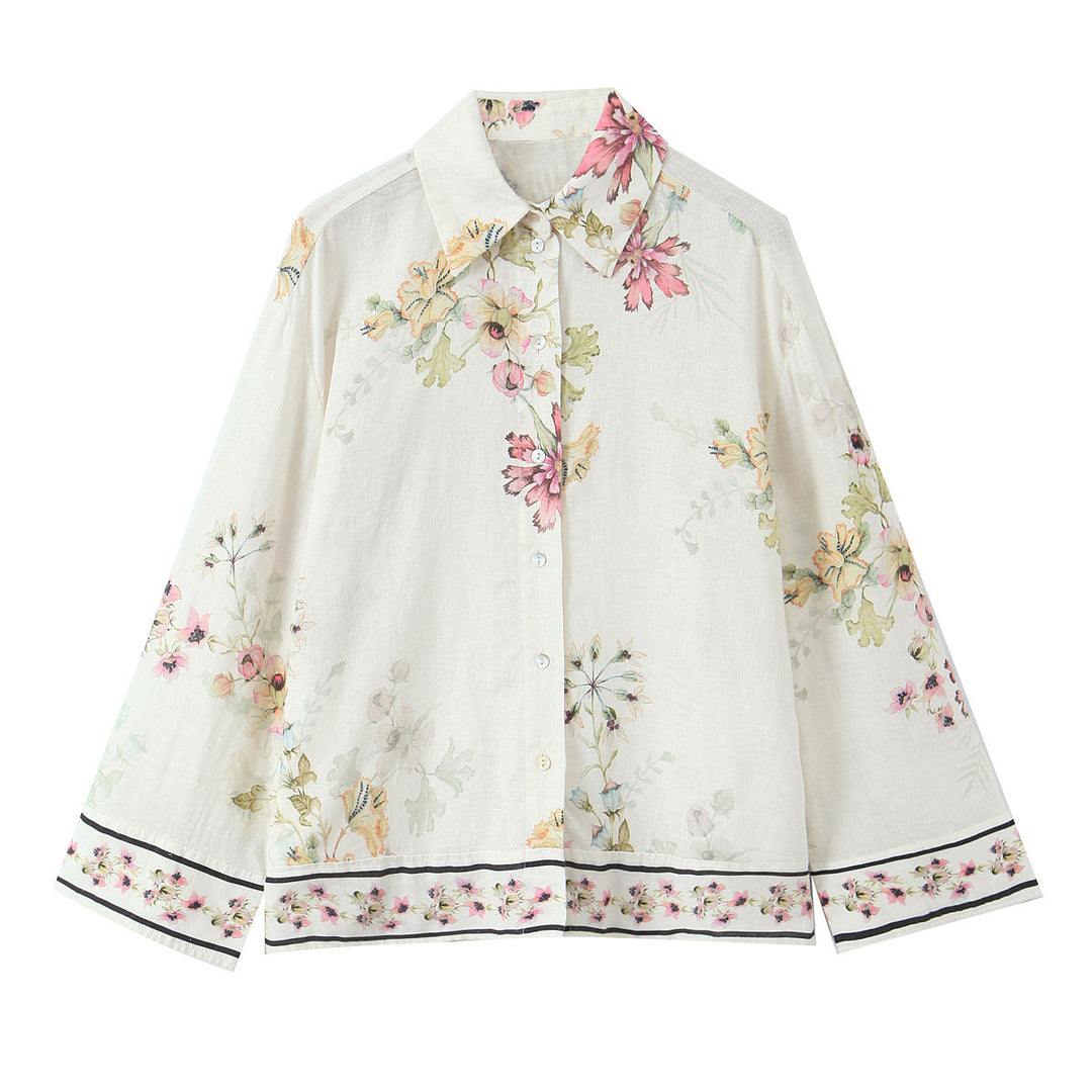 Damen Locker geschnittene florale Button-Down-Bluse mit Bordürenprint Drune