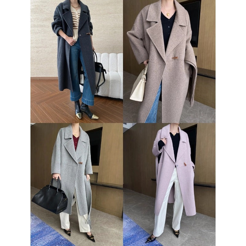 Damen eleganter Oversized-Mantel mit Fransen und tiefem Kragen Drune