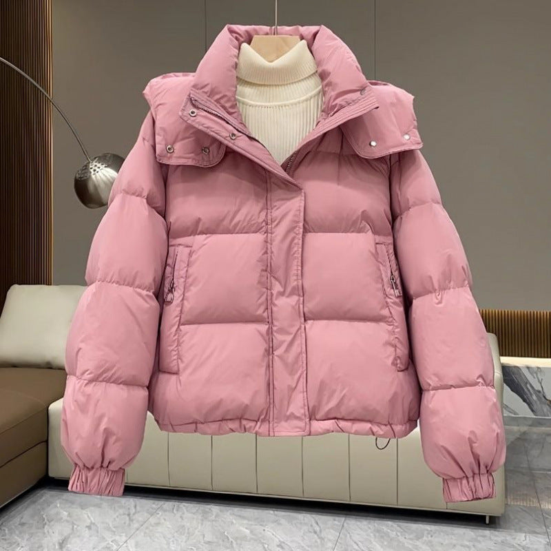 Damen Kurz geschnittene Pufferjacke mit Volumenärmeln, hohem Stehkragen und verdecktem Reißverschluss Drune