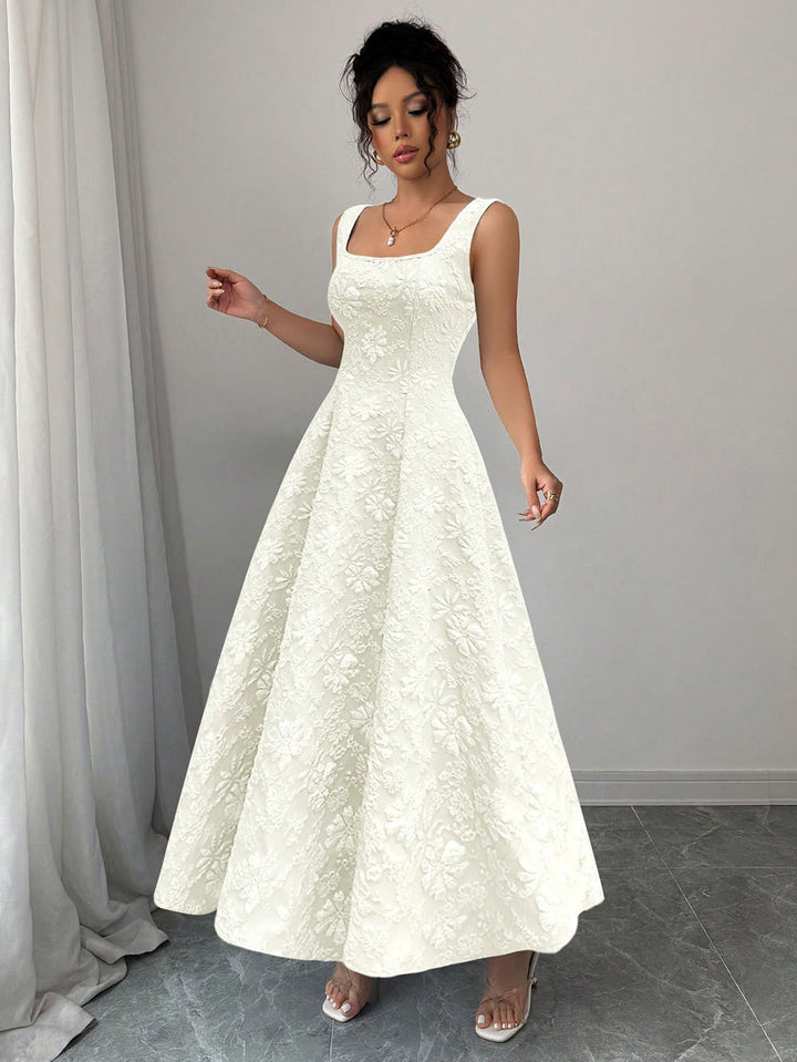 Damen Elegantes Maxikleid mit floralem Design und Quadrat-Ausschnitt Drune