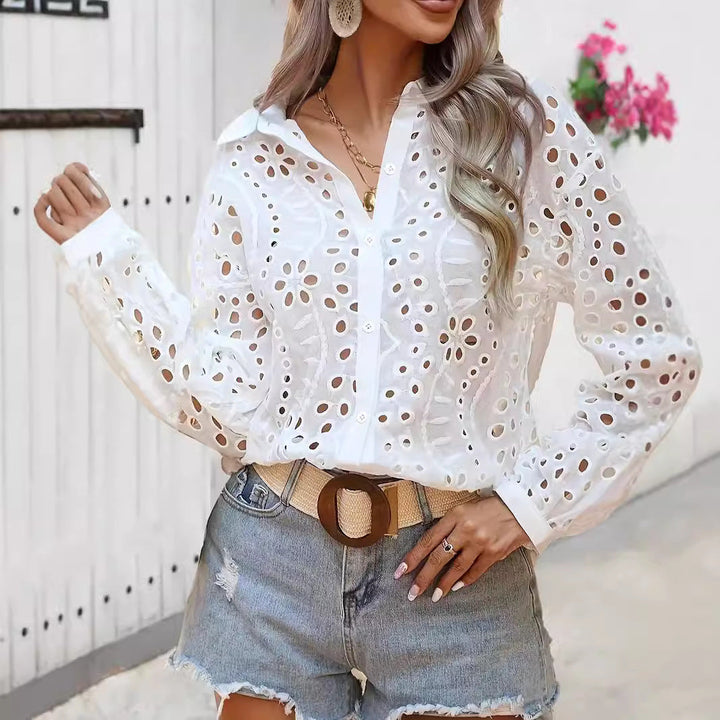 Damen Elegante Bluse mit Spitzenmuster Drune