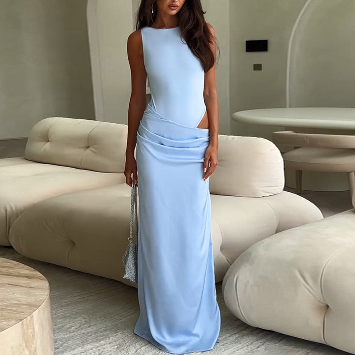 Damen elegantes Maxikleid mit asymmetrischem Design und raffiniertem Tailleneinsatz Drune