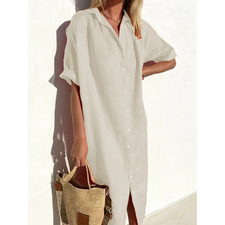 Damen Hemdblusenkleid mit kurzem Arm und schmeichelnder Silhouette Drune