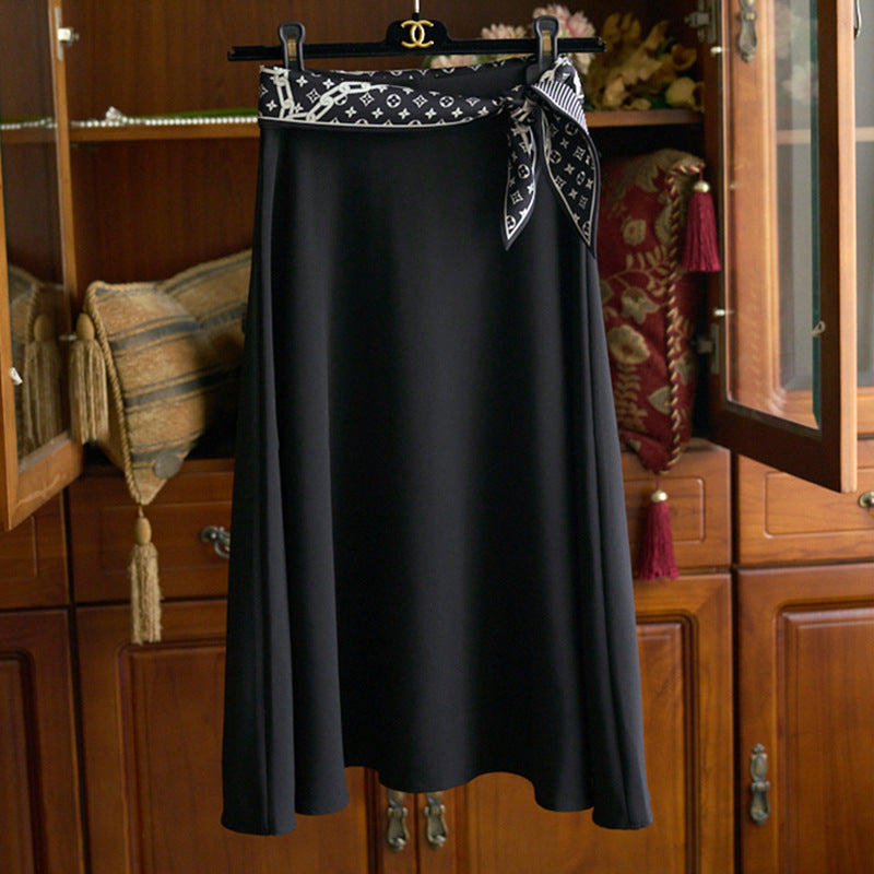 Damen Eleganter Midi-Rock mit verstellbarem Taillengürtel Drune