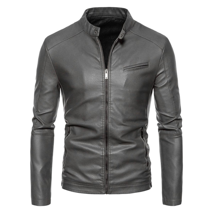 Herren Schmale Kunstleder-Bikerjacke mit Stehkragen, Innenfutter aus Kunstfell und Reißverschlusstaschen Drune