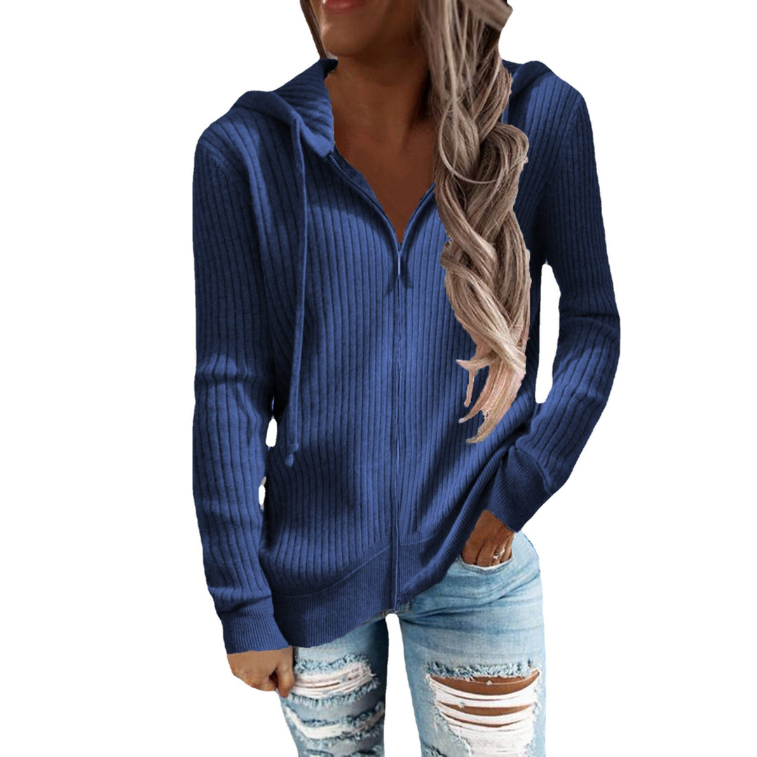 Damen Gerippter Kapuzenpullover mit Reißverschluss und Eingrifftaschen Drune
