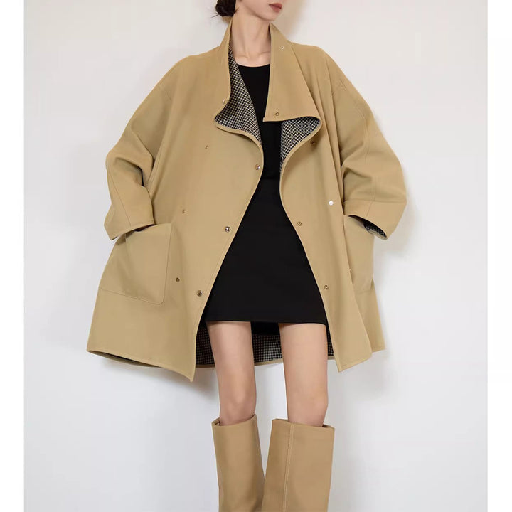 Damen Oversized Übergangsjacke mit kontrastierendem Kragen Drune