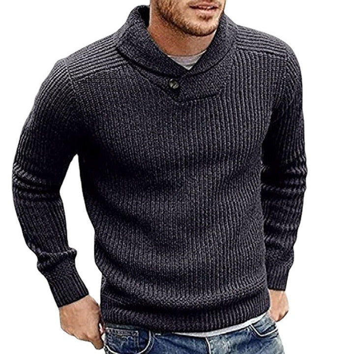 Herren Strickpullover mit Schalkragen und Knopfdetail Drune