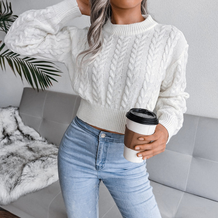 Damen Strickpullover im modernen Zopfmuster mit engem Bund Drune