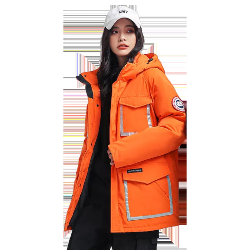 Damen Parka-Jacke mit Kapuze, wattiert, reflektierenden Einsätzen und großen Cargo-Taschen Drune