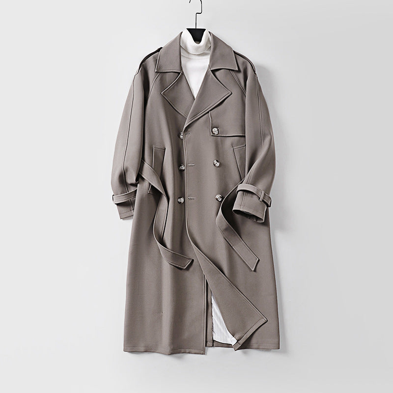 Damen Zweireihiger Oversized Trenchcoat mit weitem Schalkragen und Bindegürtel Drune