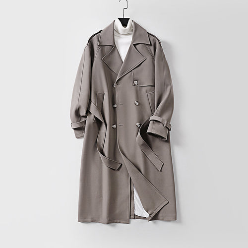 Damen Zweireihiger Oversized Trenchcoat mit weitem Schalkragen und Bindegürtel Drune