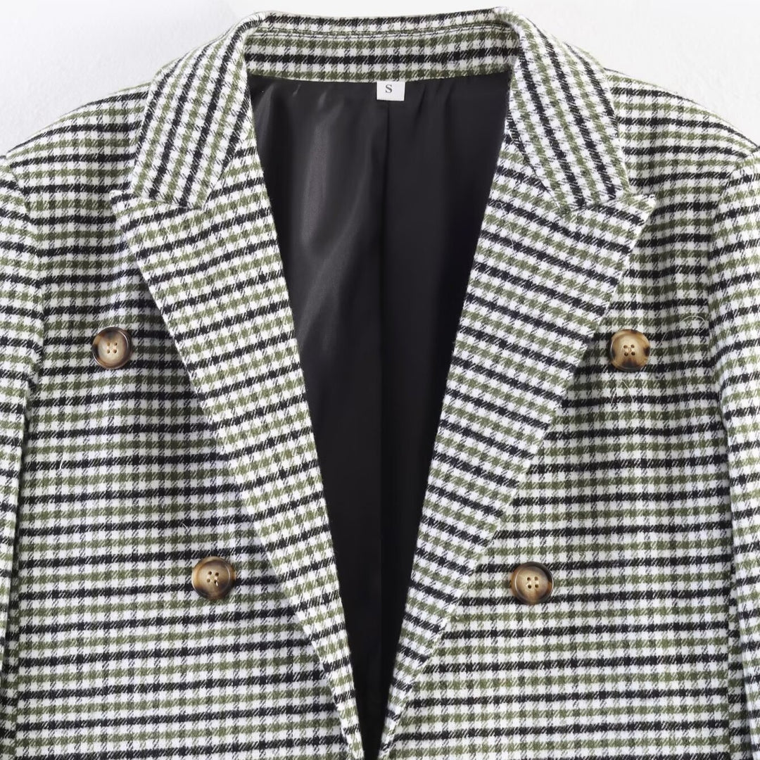 Damen Zweireihiger Hahnentritt-Blazer mit Schwalbenschwanz-Saum und Reverskragen Drune